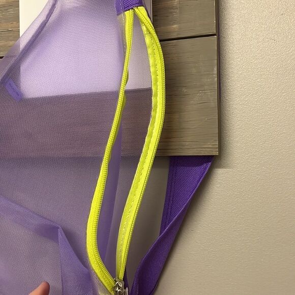 Girlfitti Purple Mesh Velcro Adjustable Body Bag w/ Mesh Wallet & Yellow Zippers - Picture 5 of 15